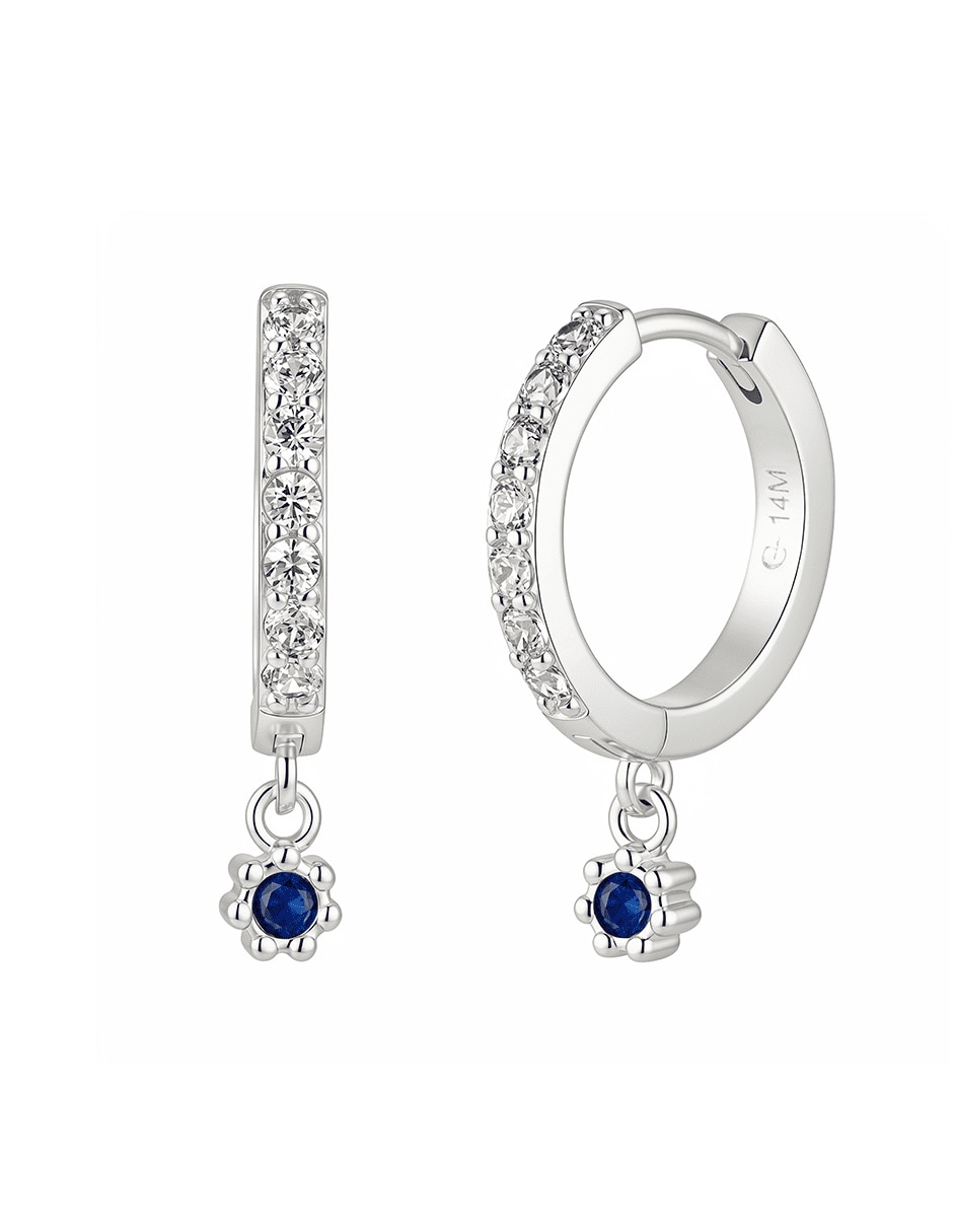 Aretes circulares Silver Circonias con acabado baño de oro blanco 14 K Aretes circulares Silver Circonias con acabado baño de oro blanco 14 K